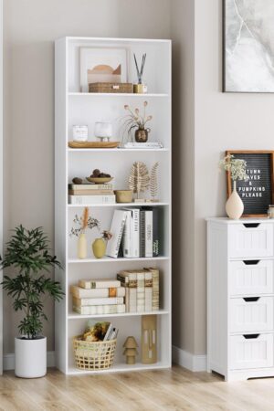 6-Tier Open Bookcase and Bookshelf, Freestanding Display Storage Shelves Tall Bookcase for Bedroom, Living Room and Office, White