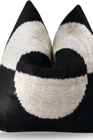 Luxury Black & White Abstract Velvet Throw Pillow - Handmade Decorative Cushion, 16x16 Inch, Down Feather Insert, Modern Minimalist Accent Pillow for Sofa, Couch & Bed