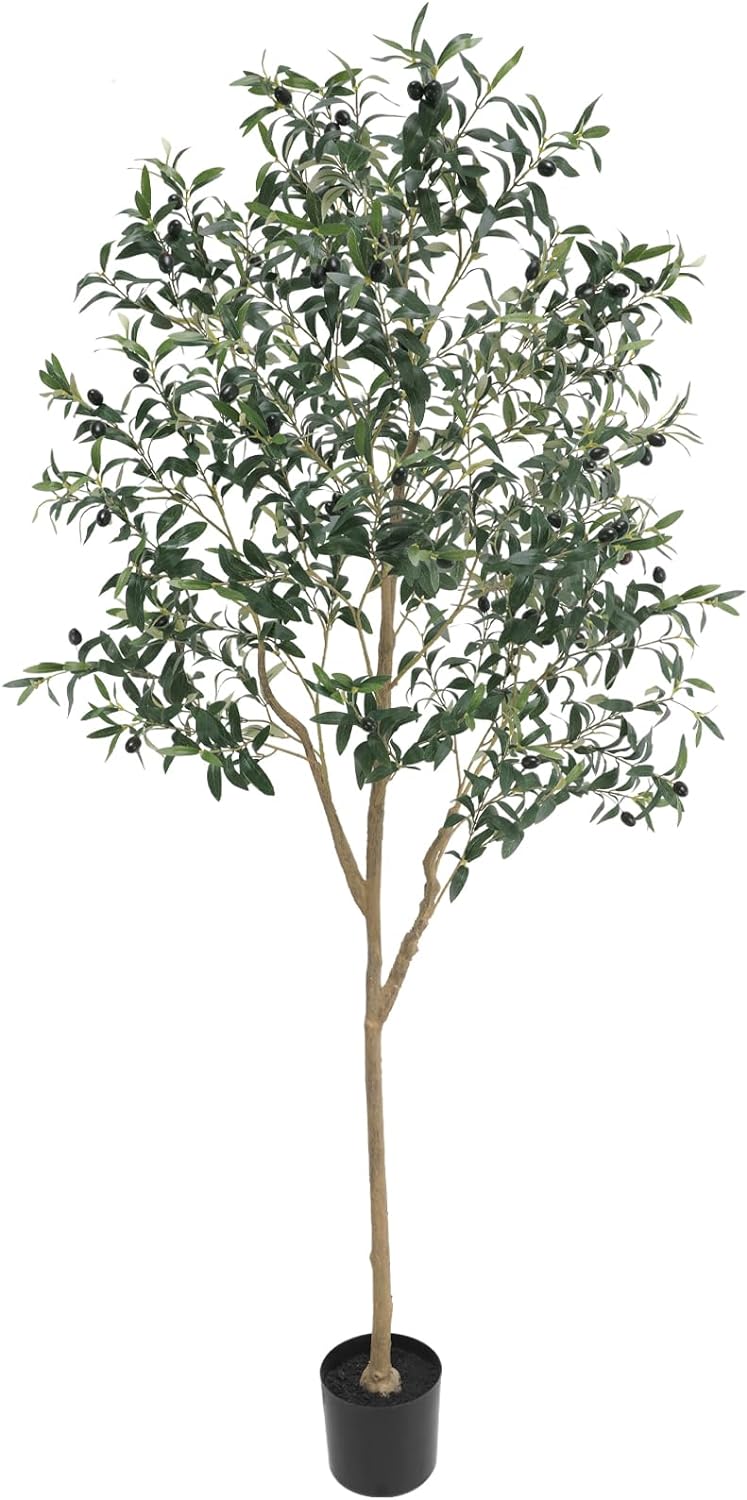 Artificial Olive Tree for Living Room Decor, 6FT Tall Faux Silk Plant Artificial Tree in Potted Oliver Branch Leaves and Fruits for Modern Home Decor Indoor