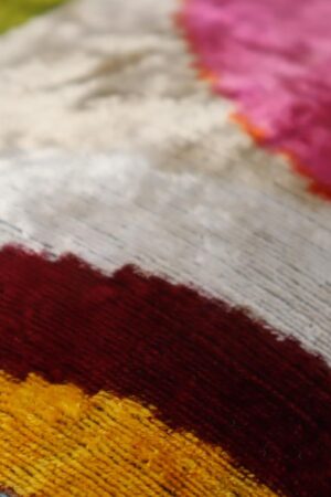 Handmade Multi-Color Rainbow Silk Velvet Throw Pillow – 16x24 Inch, Naturally Dyed, Decorative Accent Cushion with Down Feather Insert – Luxury Bohemian Ikat Pattern for Sofa & Bed