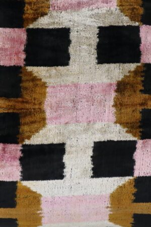 Handmade Pink & Brown Geometric Silk Velvet Throw Pillow – 16x24 Inch, Naturally Dyed, Down Feather Insert, Luxury Decorative Cushion for Sofa & Bed
