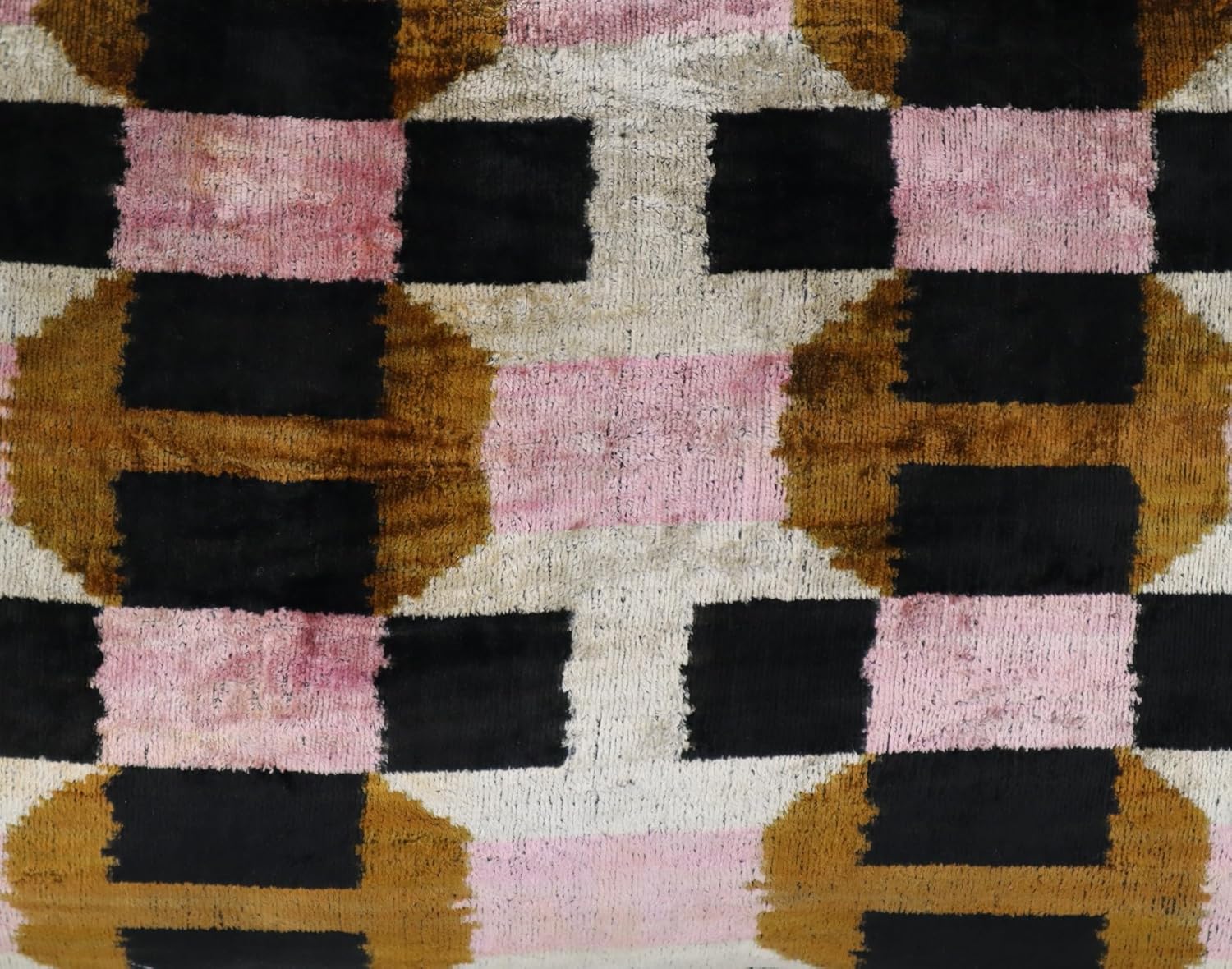 Handmade Pink & Brown Geometric Silk Velvet Throw Pillow – 16x24 Inch, Naturally Dyed, Down Feather Insert, Luxury Decorative Cushion for Sofa & Bed - Image 2