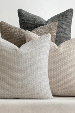 Pack of 4 Couch Throw Pillow Covers 18x18 Inch Neutral Soft Decorative Chenille Pillow Covers Farmhouse Boho Cushion Covers for Mid Century Modern Home Decor Sofa Bedroom Living Room