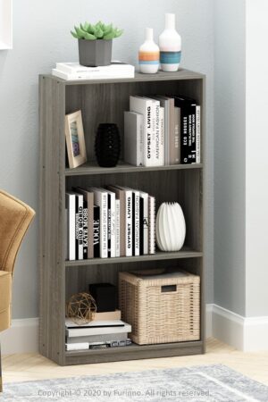 Basic 3-Tier Bookcase Storage Shelves, French Oak Grey
