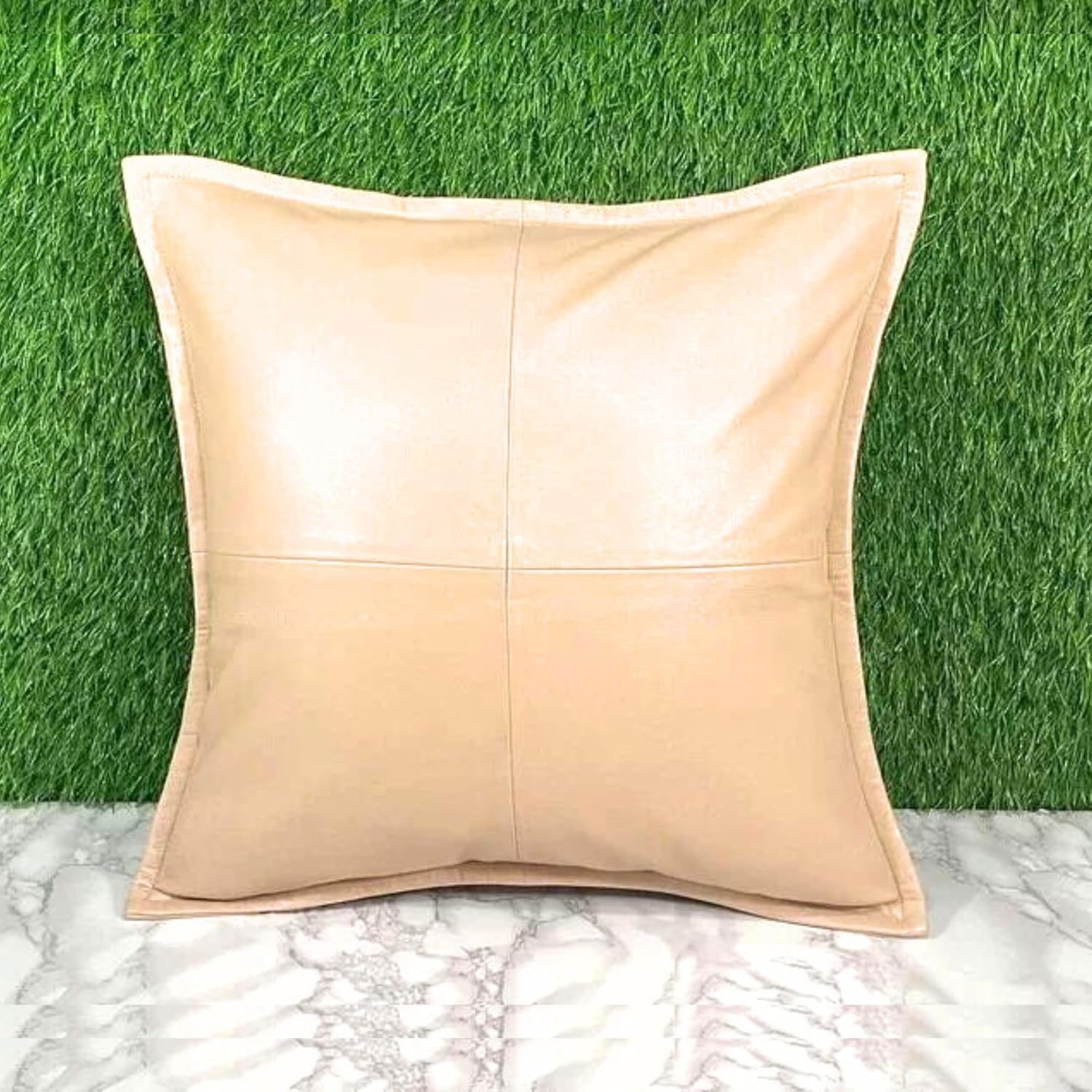 Genuine Lamb Leather Cushion Pillow Cover - Luxury Leather Pillow Case - Modern, Boho, Farmhouse Home Decor - Bedroom Couch, Living Room, Sofa Bed (Basketweave - Camel, 22" x 22") - Image 2