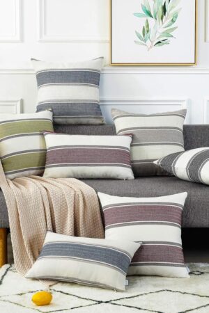 Pack of 2 Farmhouse Linen Throw Pillow Cover Cushion Stripe Decoration Buffalo Retro Pillowcase with Hidden Zipper for Sofa Bedroom Car 18 x 18 Inch Blue