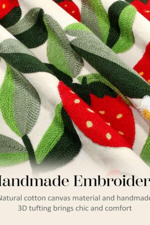 Embroidered Throw Pillow Cover - 18x18 inch Decorative Pillow Covers with Zipper Pillow Cover for Living Room Couch Sofa Bed Aesthetic Design Strawberry Linen Cotton Pillowcase Covers